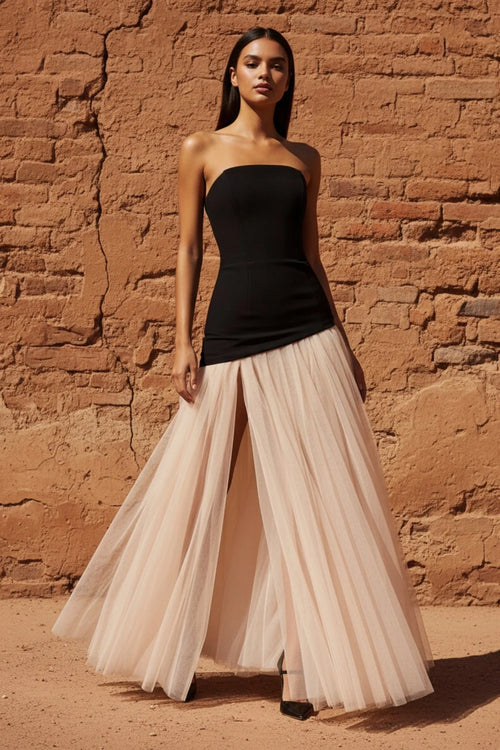 Corset Gown in Black and Beige - SHE IS ME