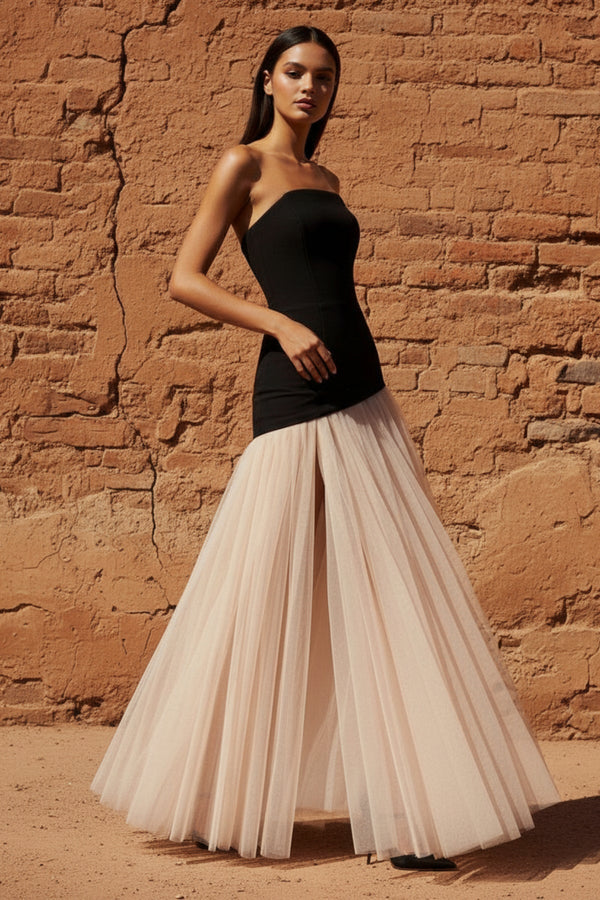 Corset Gown in Black and Beige - SHE IS ME
