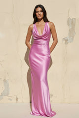 Cowl Neck Backless Maxi Dress in BonBon Pink - KISS BRIDAL