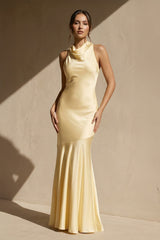 Cowl Neck Backless Maxi Dress in Yellow - KISS BRIDAL