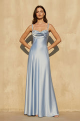 Cowl Neck Gown With Appliques in Sky Blue - KISS BRIDAL