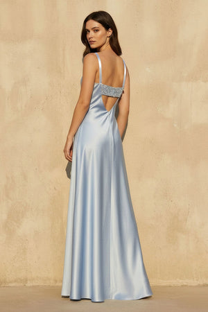 Cowl Neck Gown With Appliques in Sky Blue - SHE IS ME