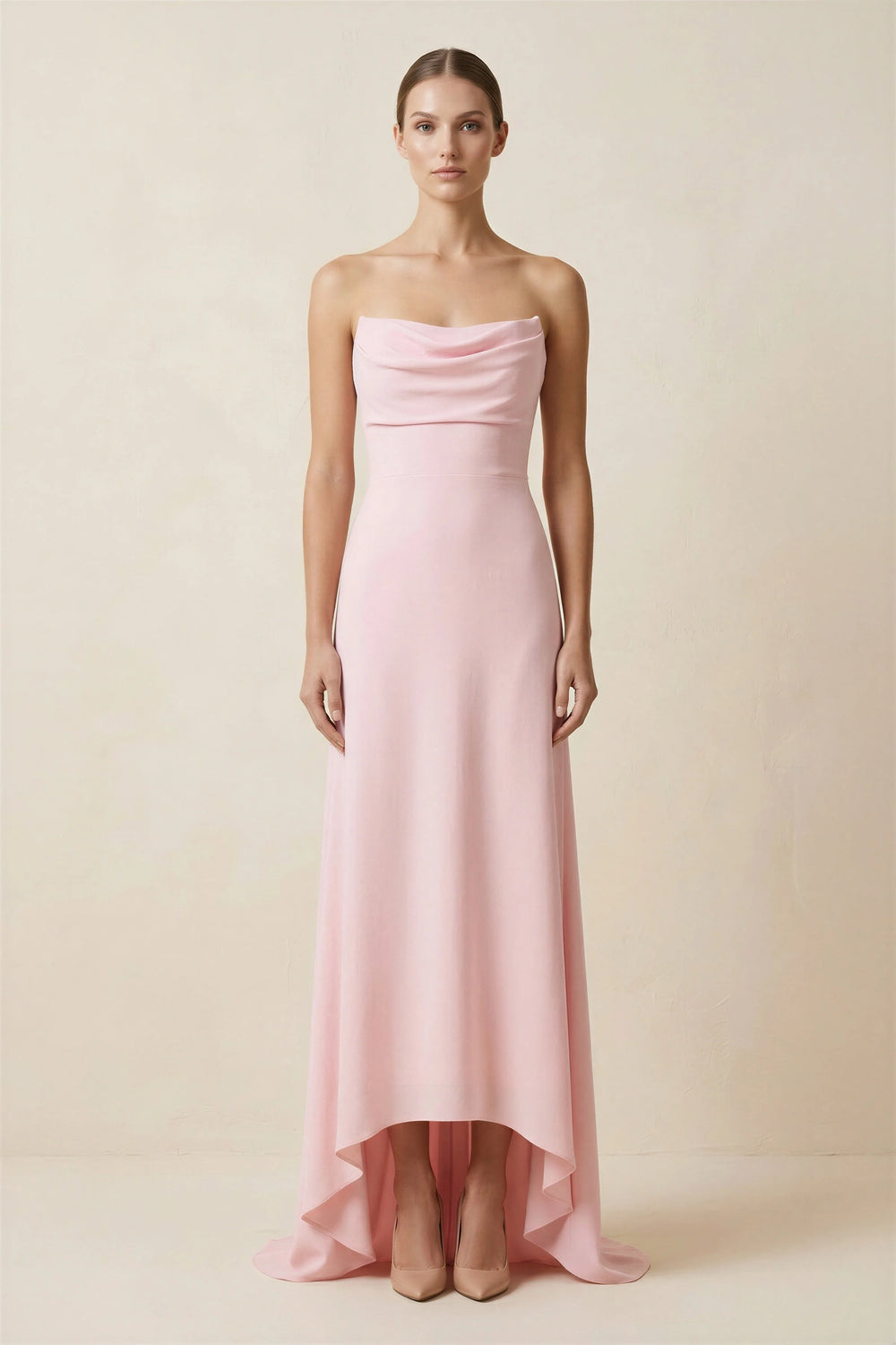 Cowl Neck High Low Maxi Dress in Pink - SHE IS ME PROM DRESSES