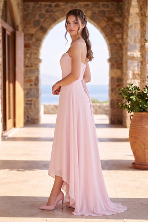Pink Cowl Neck High Low Maxi Dress - KISSBRIDAL