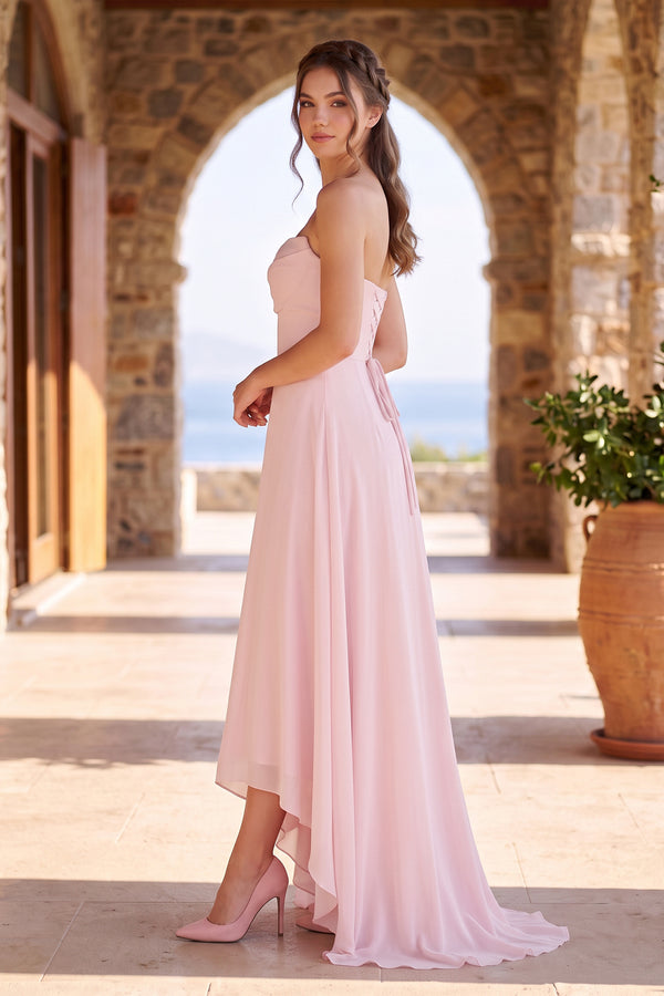 Pink Cowl Neck High Low Maxi Dress - KISSBRIDAL