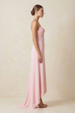 Cowl Neck High Low Maxi Dress in Pink