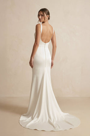 Cowl Neck Mermaid Satin Wedding Dress in Ivory - SHE IS ME Wedding Dresses
