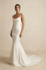 Cowl Neck Mermaid Satin Wedding Dress in Ivory - KISS BRIDAL Wedding Dresses