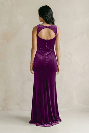 Cowl Neck Mermaid Velvet Bridesmaid Dress in Amethyst - KISS BRIDAL Bridesmaid Dresses