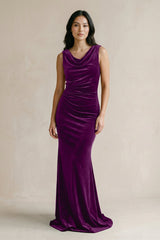 Cowl Neck Mermaid Velvet Bridesmaid Dress in Amethyst - KISS BRIDAL Bridesmaid Dresses
