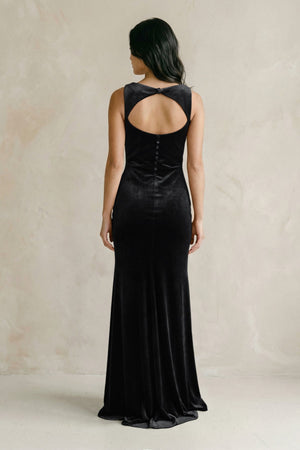 Cowl Neck Mermaid Velvet Bridesmaid Dress in Black - KISS BRIDAL Bridesmaid Dresses