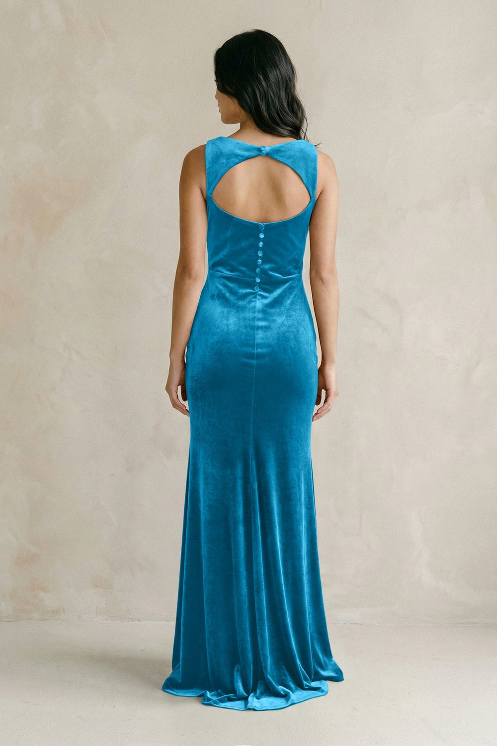 Cowl Neck Mermaid Velvet Bridesmaid Dress in Blue Jay - KISS BRIDAL Bridesmaid Dresses