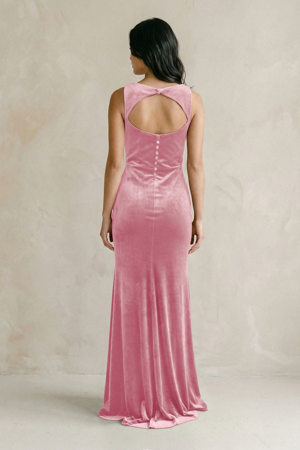 Cowl Neck Mermaid Velvet Bridesmaid Dress in Blush Pink - KISS BRIDAL Bridesmaid Dresses