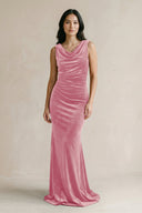 Cowl Neck Mermaid Velvet Bridesmaid Dress in Blush Pink - KISS BRIDAL Bridesmaid Dresses