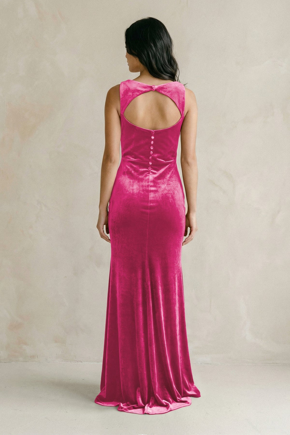 Cowl Neck Mermaid Velvet Bridesmaid Dress in Bon Bon Pink - KISS BRIDAL Bridesmaid Dresses