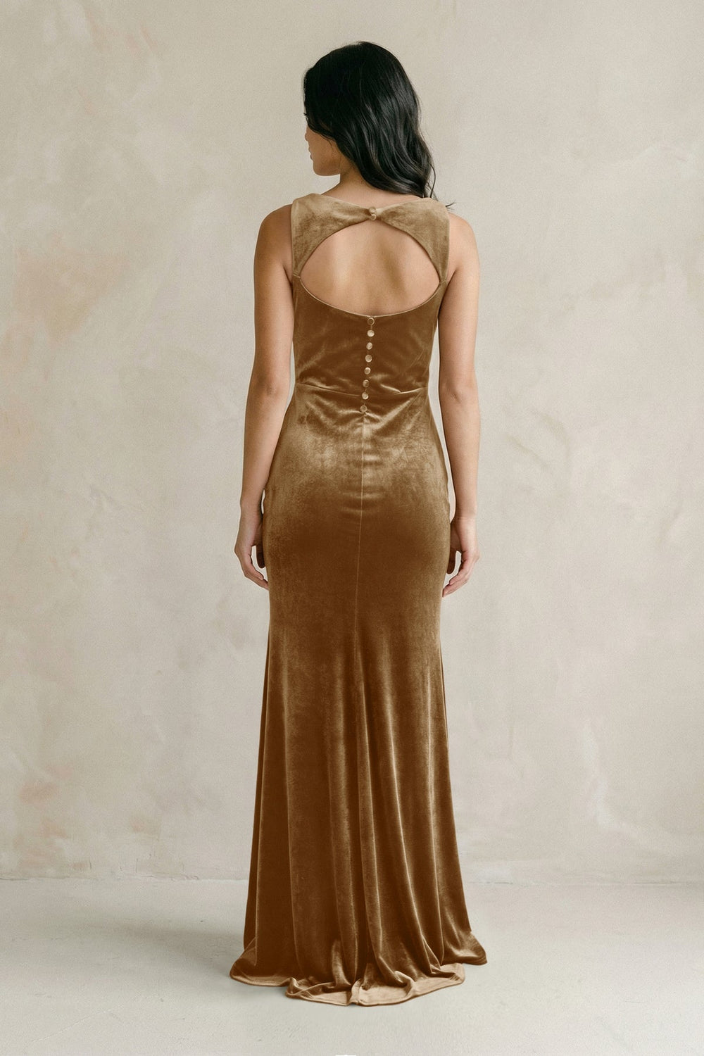 Cowl Neck Mermaid Velvet Bridesmaid Dress in Bronzer - KISS BRIDAL Bridesmaid Dresses