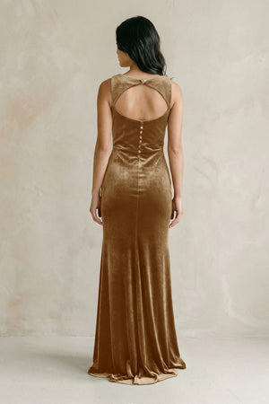 Cowl Neck Mermaid Velvet Bridesmaid Dress in Bronzer - KISS BRIDAL Bridesmaid Dresses