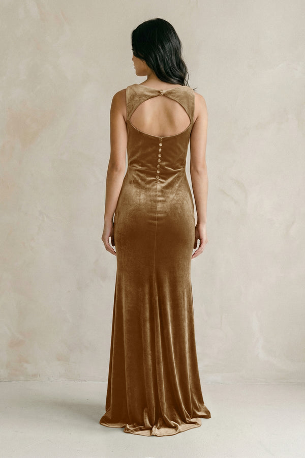 Cowl Neck Mermaid Velvet Bridesmaid Dress in Bronzer - KISS BRIDAL Bridesmaid Dresses