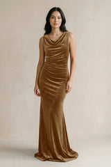 Cowl Neck Mermaid Velvet Bridesmaid Dress in Bronzer - KISS BRIDAL Bridesmaid Dresses