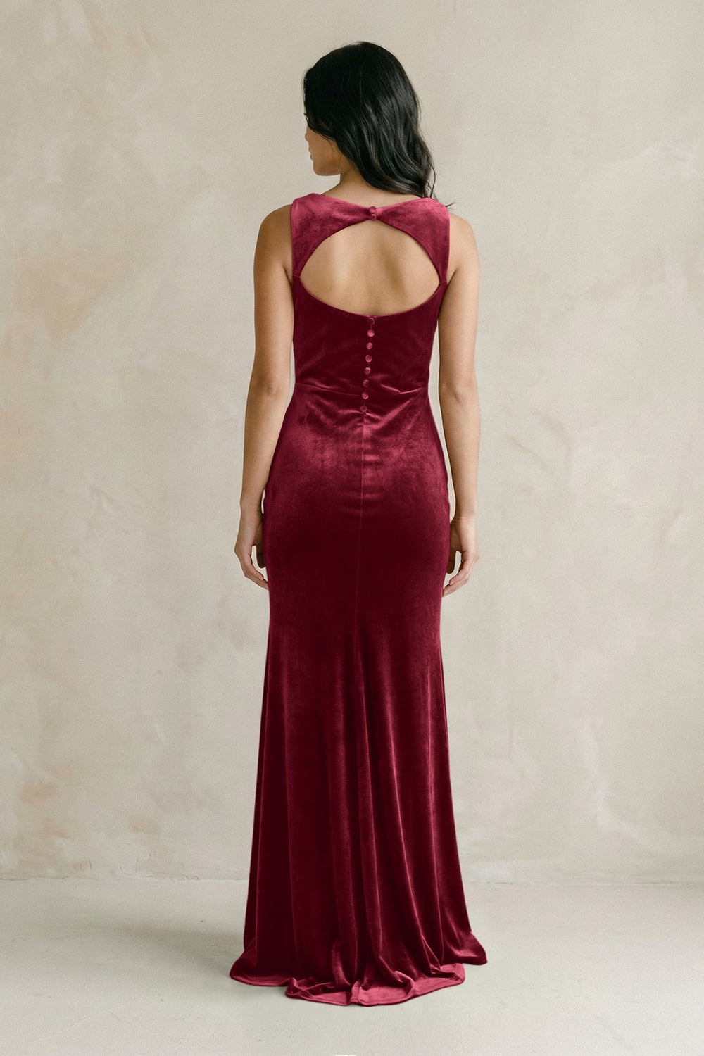 Cowl Neck Mermaid Velvet Bridesmaid Dress in Burgundy - KISS BRIDAL Bridesmaid Dresses