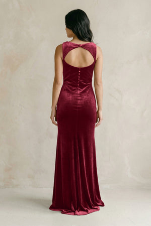 Cowl Neck Mermaid Velvet Bridesmaid Dress in Burgundy - KISS BRIDAL Bridesmaid Dresses