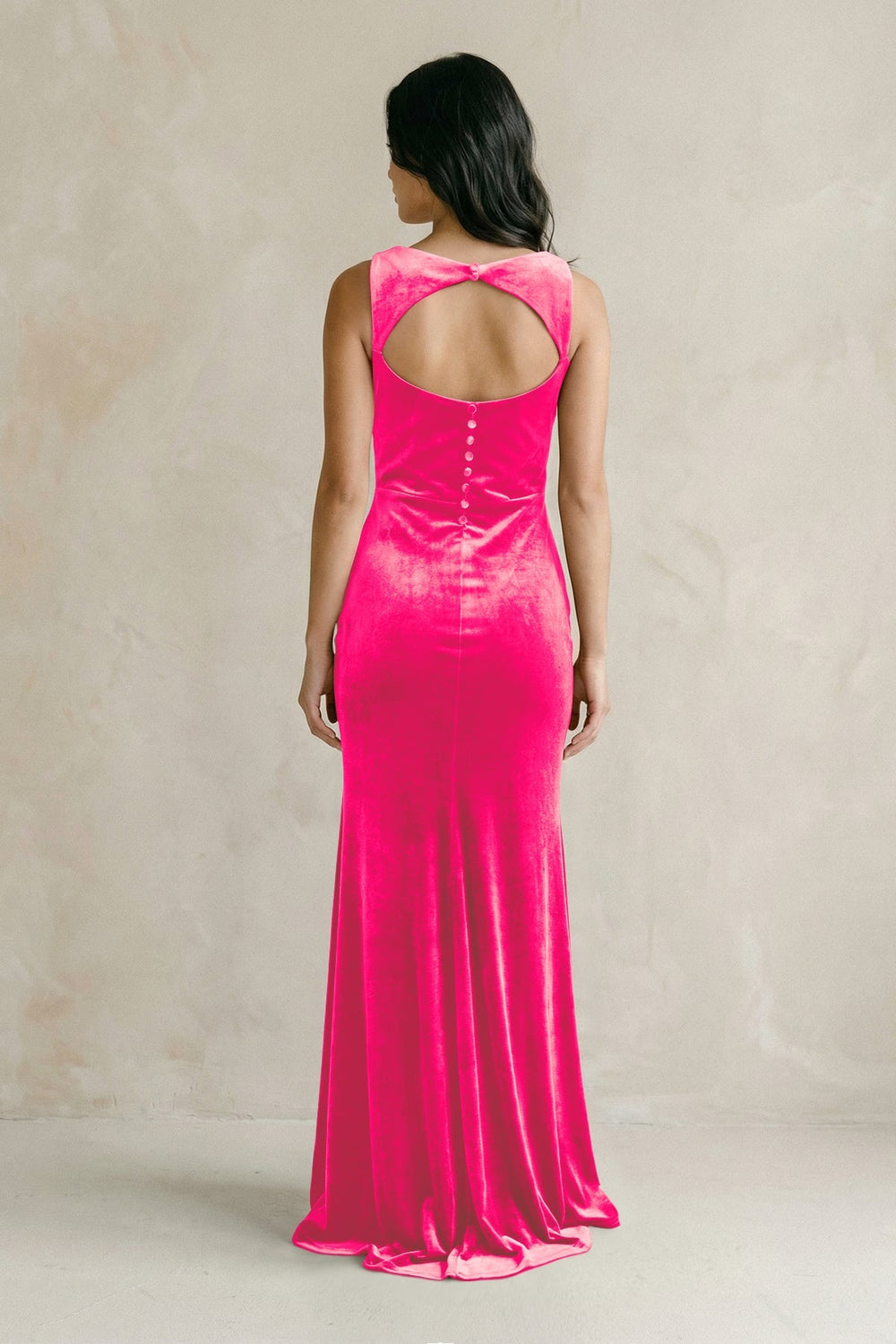 Cowl Neck Mermaid Velvet Bridesmaid Dress in Candy Pink - KISS BRIDAL Bridesmaid Dresses