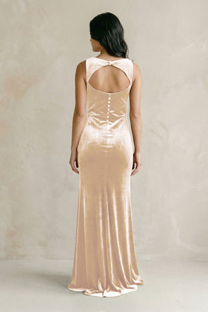 Cowl Neck Mermaid Velvet Bridesmaid Dress in Champagne - KISS BRIDAL Bridesmaid Dresses