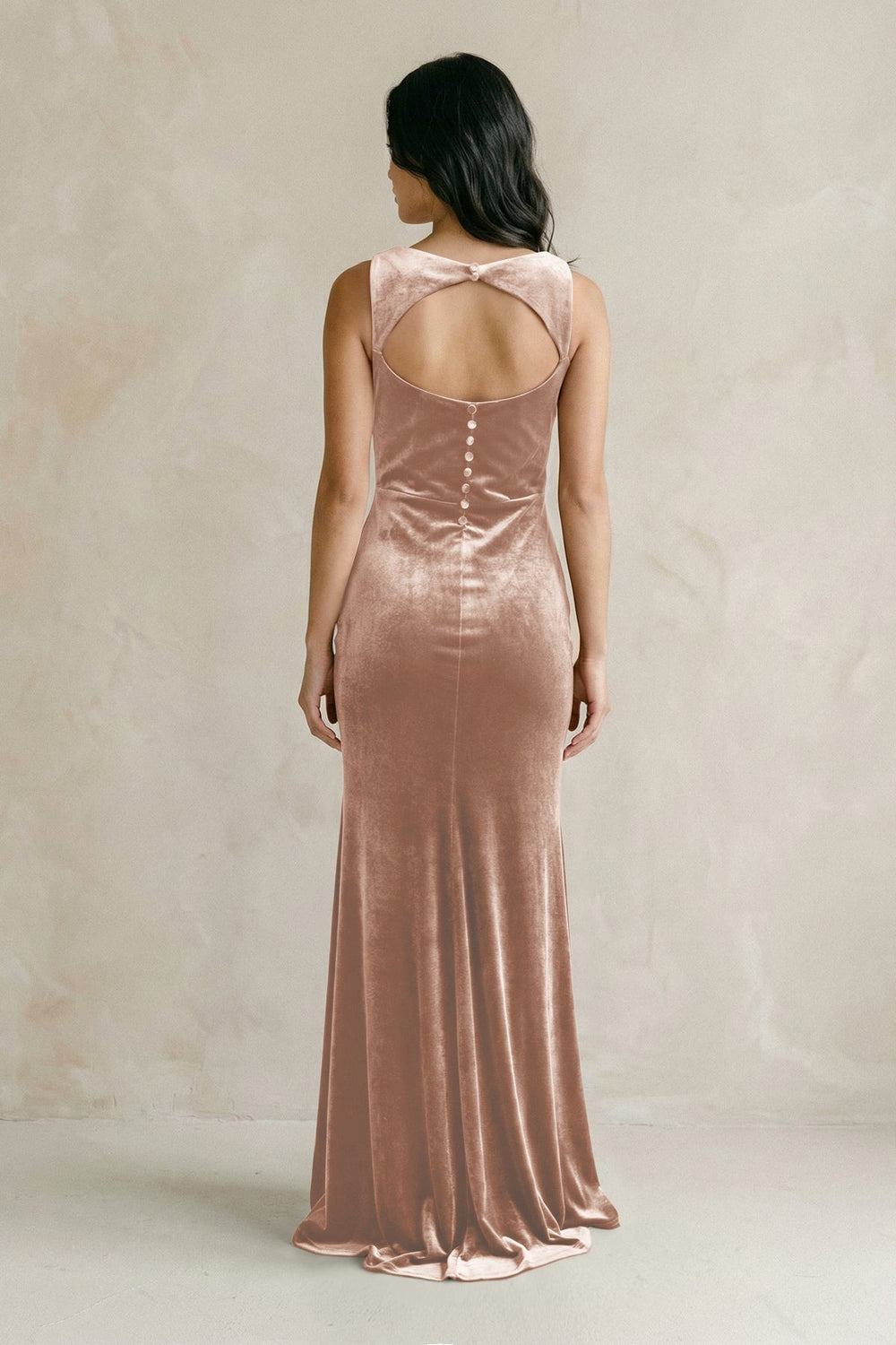 Cowl Neck Mermaid Velvet Bridesmaid Dress in Champagne Rose - KISS BRIDAL Bridesmaid Dresses