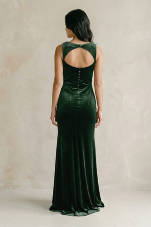 Cowl Neck Mermaid Velvet Bridesmaid Dress in Dark Green - KISS BRIDAL Bridesmaid Dresses