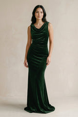 Cowl Neck Mermaid Velvet Bridesmaid Dress in Dark Green - KISS BRIDAL Bridesmaid Dresses
