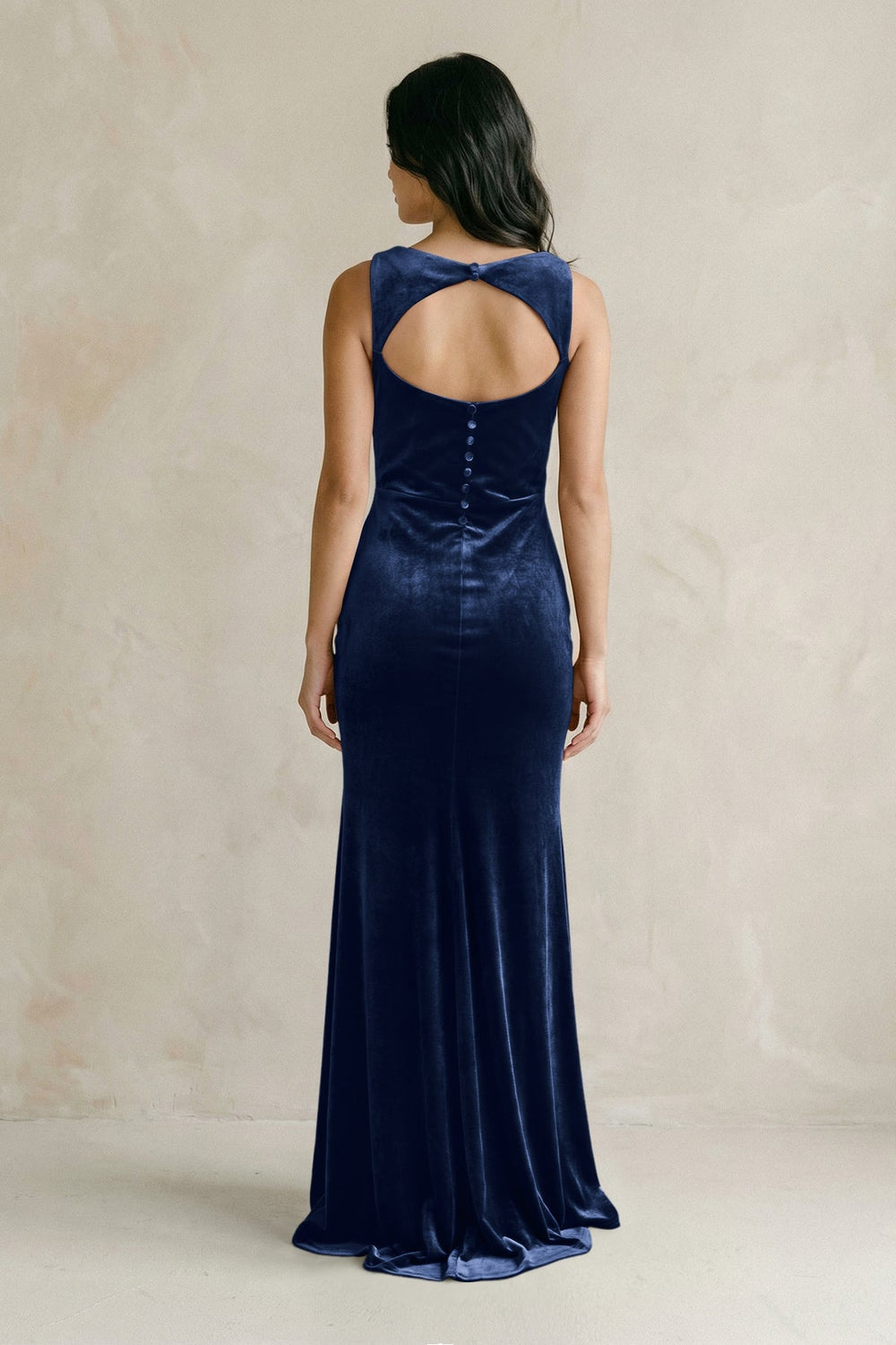 Cowl Neck Mermaid Velvet Bridesmaid Dress in Dark Navy - KISS BRIDAL Bridesmaid Dresses