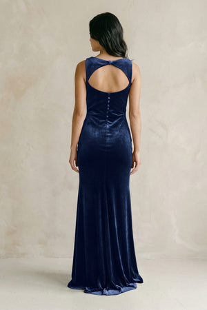 Cowl Neck Mermaid Velvet Bridesmaid Dress in Dark Navy - KISS BRIDAL Bridesmaid Dresses