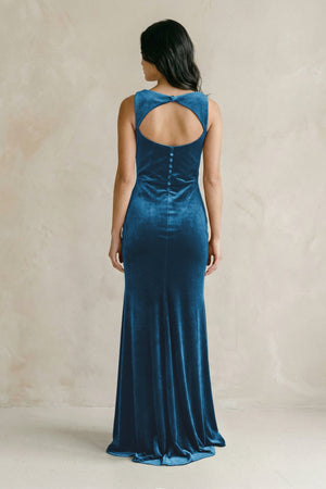 Cowl Neck Mermaid Velvet Bridesmaid Dress in Dark Teal - KISS BRIDAL Bridesmaid Dresses