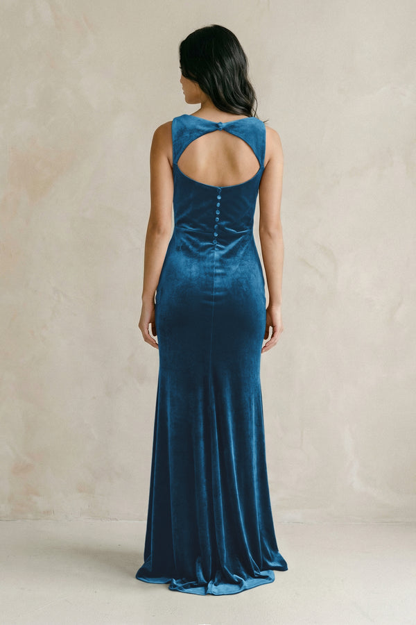 Cowl Neck Mermaid Velvet Bridesmaid Dress in Dark Teal - KISS BRIDAL Bridesmaid Dresses