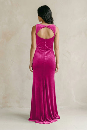 Cowl Neck Mermaid Velvet Bridesmaid Dress in Desert Rose - KISS BRIDAL Bridesmaid Dresses