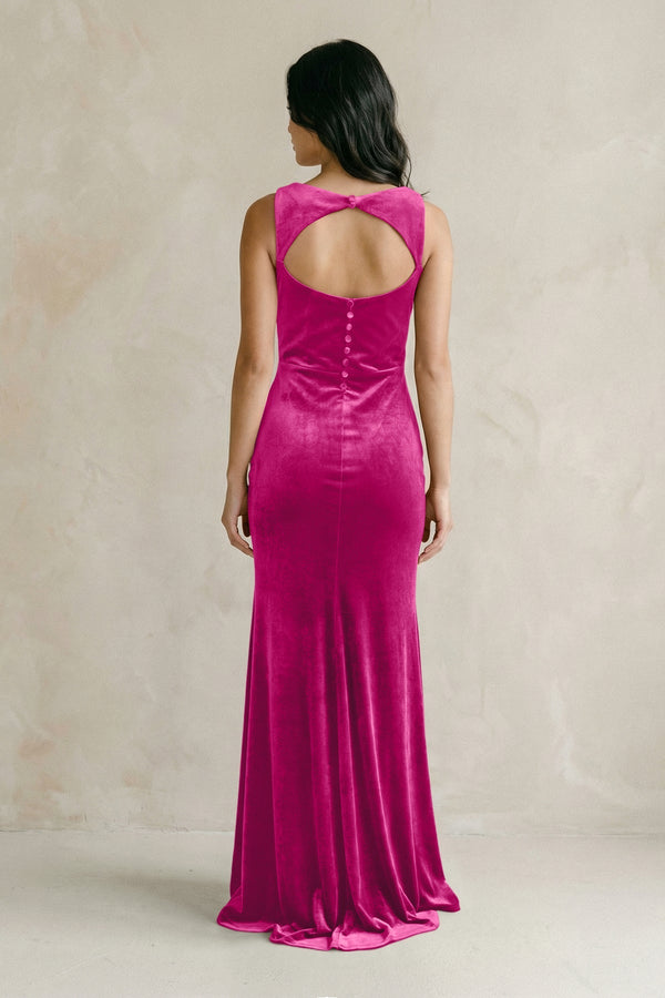Cowl Neck Mermaid Velvet Bridesmaid Dress in Desert Rose - KISS BRIDAL Bridesmaid Dresses