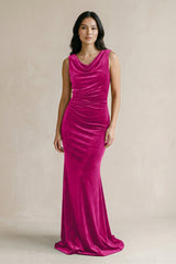 Cowl Neck Mermaid Velvet Bridesmaid Dress in Desert Rose - KISS BRIDAL Bridesmaid Dresses