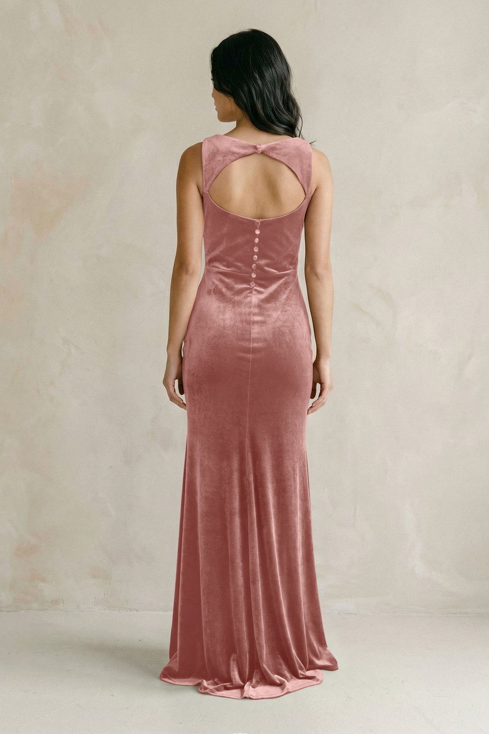 Cowl Neck Mermaid Velvet Bridesmaid Dress in Dusty Rose - KISS BRIDAL Bridesmaid Dresses