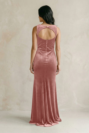 Cowl Neck Mermaid Velvet Bridesmaid Dress in Dusty Rose - KISS BRIDAL Bridesmaid Dresses