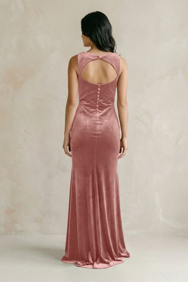 Cowl Neck Mermaid Velvet Bridesmaid Dress in Dusty Rose - KISS BRIDAL Bridesmaid Dresses