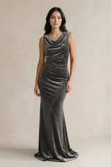 Cowl Neck Mermaid Velvet Bridesmaid Dress in Frost - KISS BRIDAL Bridesmaid Dresses