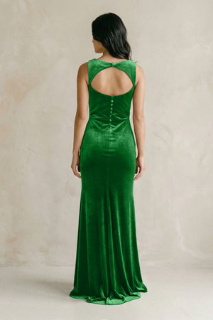 Cowl Neck Mermaid Velvet Bridesmaid Dress in Green - KISS BRIDAL Bridesmaid Dresses