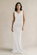 Cowl Neck Mermaid Velvet Bridesmaid Dress in Ivory - KISS BRIDAL Bridesmaid Dresses