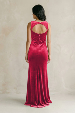 Cowl Neck Mermaid Velvet Bridesmaid Dress in Merlot - KISS BRIDAL Bridesmaid Dresses
