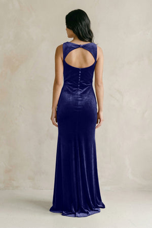Cowl Neck Mermaid Velvet Bridesmaid Dress in Navy - KISS BRIDAL Bridesmaid Dresses