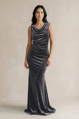Cowl Neck Mermaid Velvet Bridesmaid Dress in Neptune - KISS BRIDAL Bridesmaid Dresses
