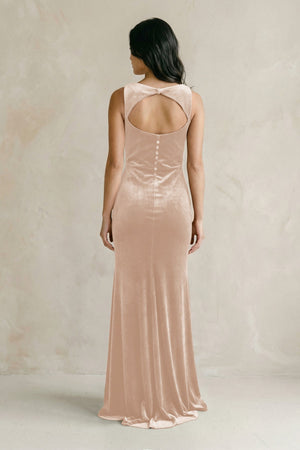 Cowl Neck Mermaid Velvet Bridesmaid Dress in Pale Blush - KISS BRIDAL Bridesmaid Dresses