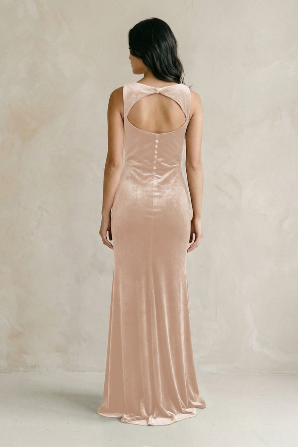 Cowl Neck Mermaid Velvet Bridesmaid Dress in Pale Blush - KISS BRIDAL Bridesmaid Dresses