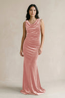 Cowl Neck Mermaid Velvet Bridesmaid Dress in Rose Petal - KISS BRIDAL Bridesmaid Dresses