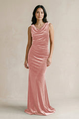 Cowl Neck Mermaid Velvet Bridesmaid Dress in Rose Petal - KISS BRIDAL Bridesmaid Dresses
